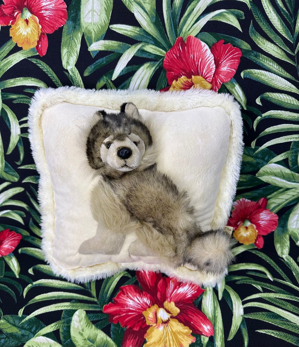 Vintage JAAG Timber Wolf Husky Dog 3D Plush Pillow 12"Square
